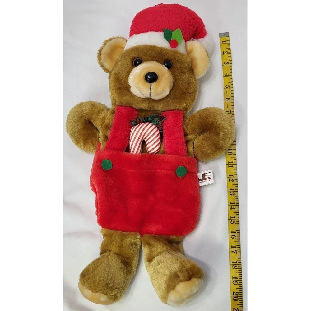 Vintage Santa's Best Christmas Stocking  Brown Teddy Bear with Candy Cane Plush